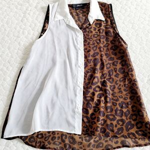 Nasty Gal button down tank top chiffon leopard animal print lightweight small